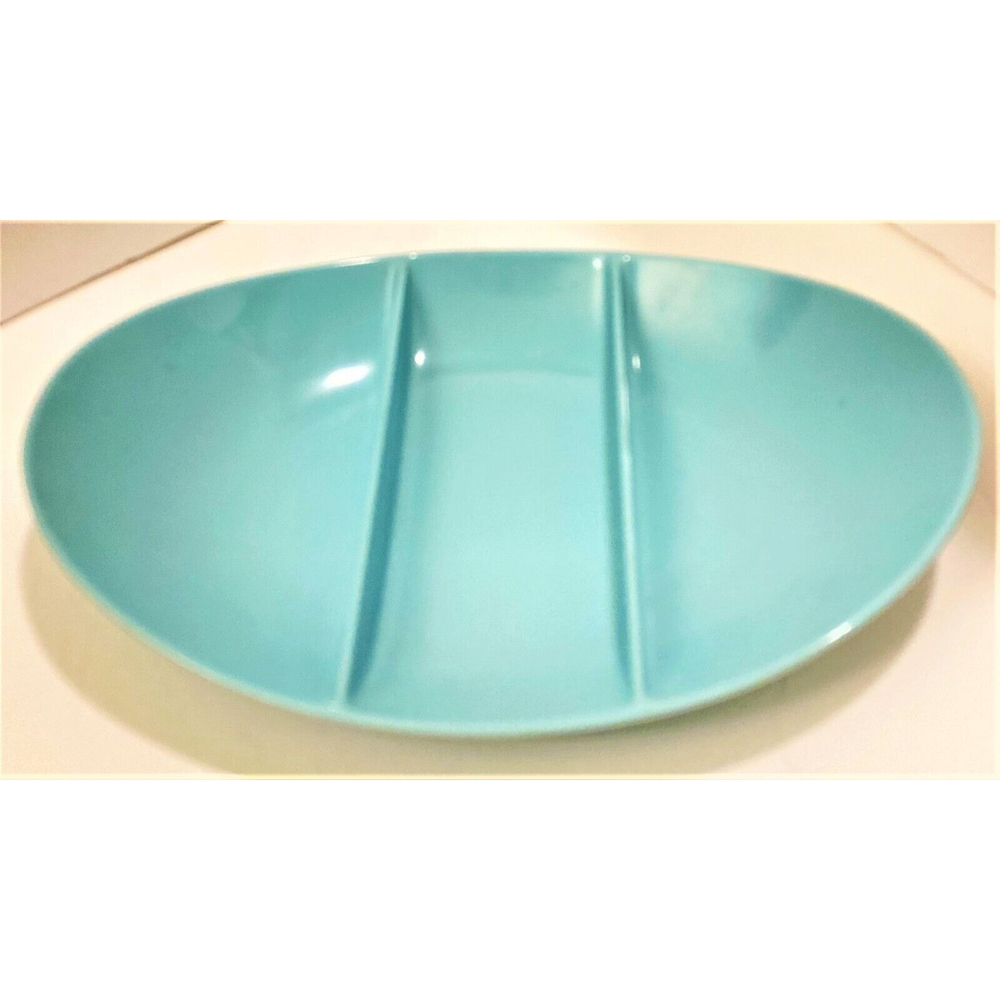 Vintage Fostoria Melmac Triple Divided Dish Relish Tray 11" Robin Egg Blue HTF